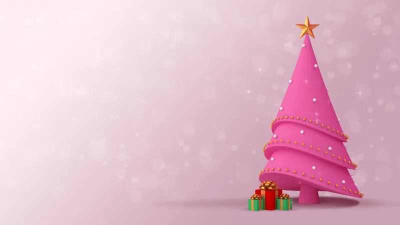 Pink aesthetic, Christmas tree, 4K wallpaper