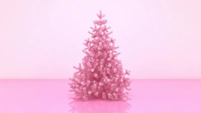 Christmas tree, Pink aesthetic, 5K wallpaper
