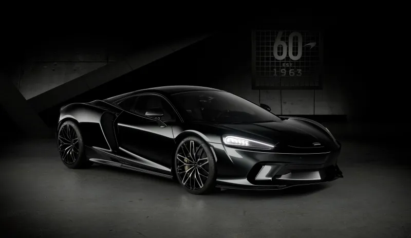 McLaren GT, Anniversary Edition, 5K, Dark background, Black cars, Dark aesthetic