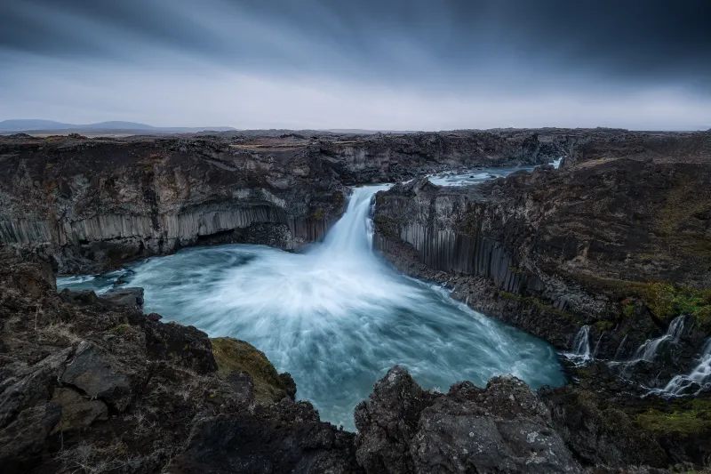 Aldeyjarfoss waterfall, Iceland, Skjalfandafljot river, Rocks, 5K