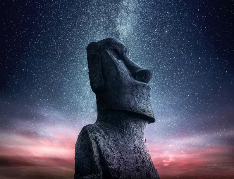 Moai statue wallpaper, Easter Island, Starry night sky