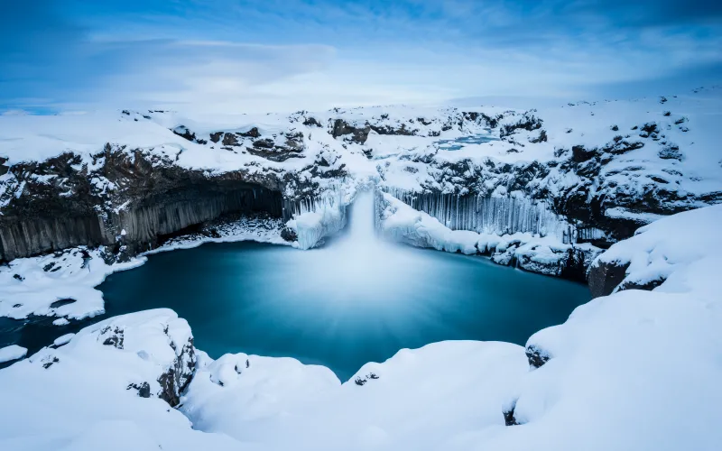 Aldeyjarfoss waterfall, Winter, Long exposure, Iceland, 5K