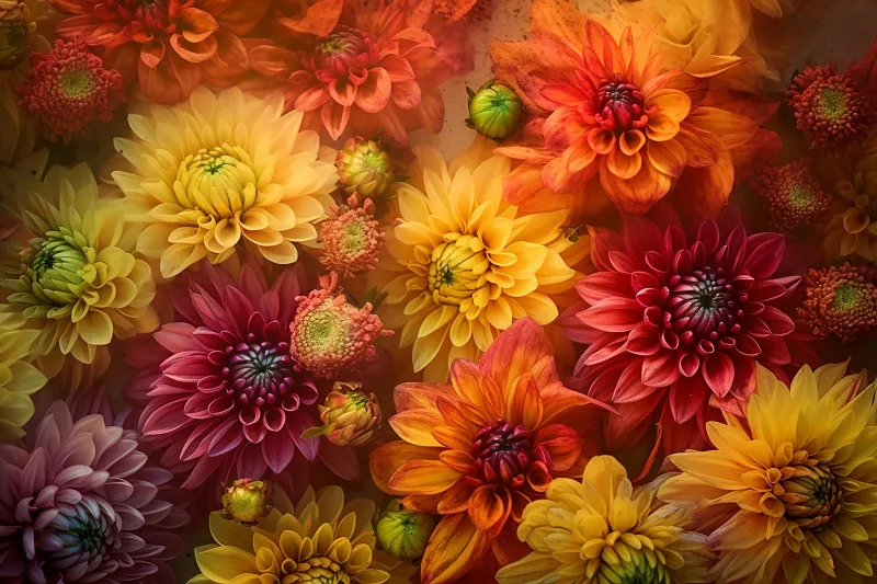 Dahlia flowers, Colorful background, 5K