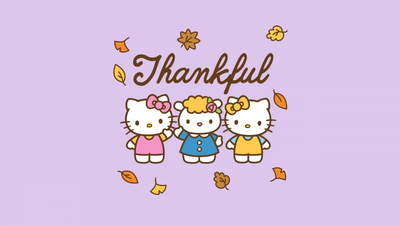 Thankful, Hello Kitty, Lavender background, 5K, Happy Thanksgiving