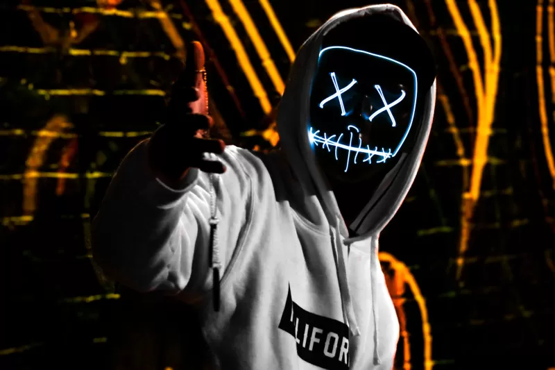 Man, LED mask, Dope, Dark, Anonymous, Hoodie, 5K