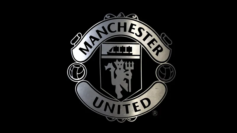 Manchester United 8K wallpaper, Logo, Black and White, Monochrome, AMOLED