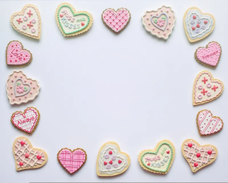 Heart shape cookies frame background