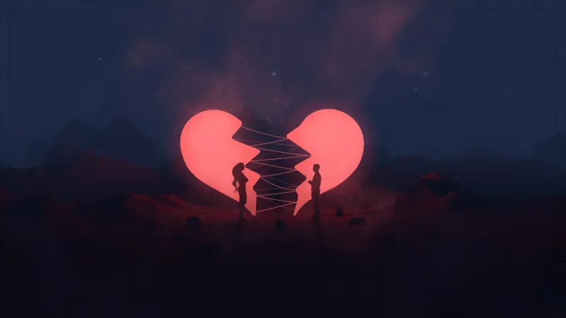 Couple with broken heart, Desktop background 4K