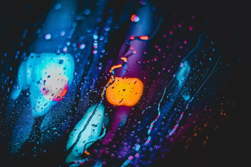 Rain, Lights, Bokeh, Blur, Glass, Water drops, 5K background