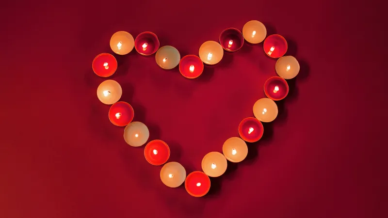 Romantic Love Heart Candles, Red background
