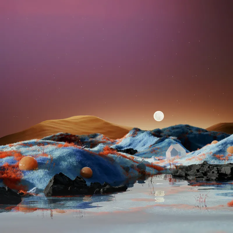Surreal blue hills wallpaper, Moonrise, Glass house