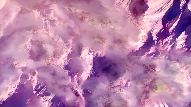 Infrared Mountain range, Aerial view, 5K wallpaper, Above clouds, Digital Art