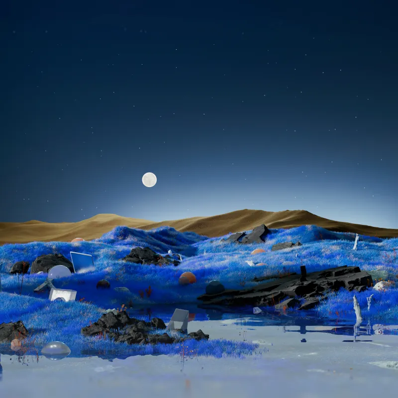 Dreamlike Landscape, Surrealism, Full moon, Blue aesthetic