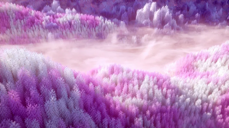 Pink aesthetic Landscape, Surrealism, Dream, Forest, Clouds