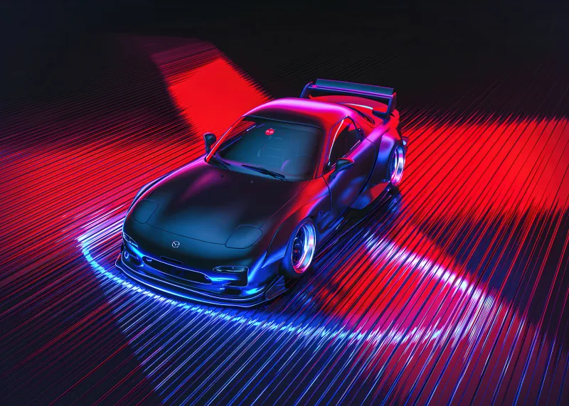 Mazda RX7 JDM car, Neon background