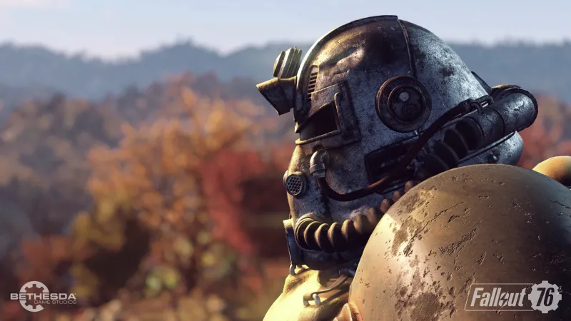 Fallout 76, T-51b Power armor, Autumn forest, Bethesda, 4K wallpaper