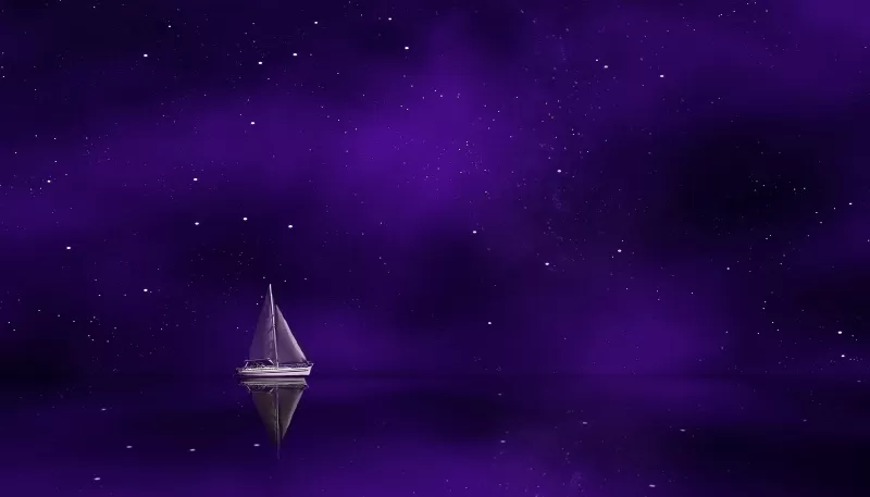 Sailing boat 4K wallpaper, Ship, Purple background, Stars