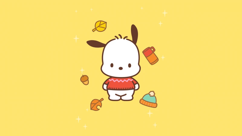 Pochacco, Sanrio 5K, Yellow background, Cute cartoon