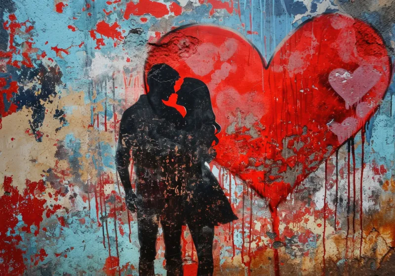 Love couple Romantic Wallpaper, Valentine, Love heart, Red heart, Illustration, Wall, 5K