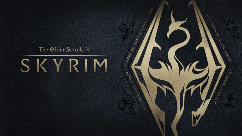 The Elder Scrolls V: Skyrim, Logo wallpaper 4K, Dark background