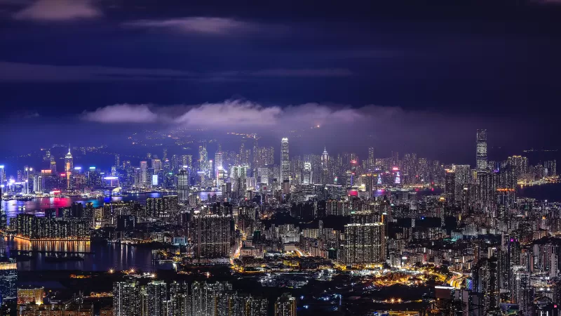 Cityscape, Hong Kong, Night, City lights, Skyline