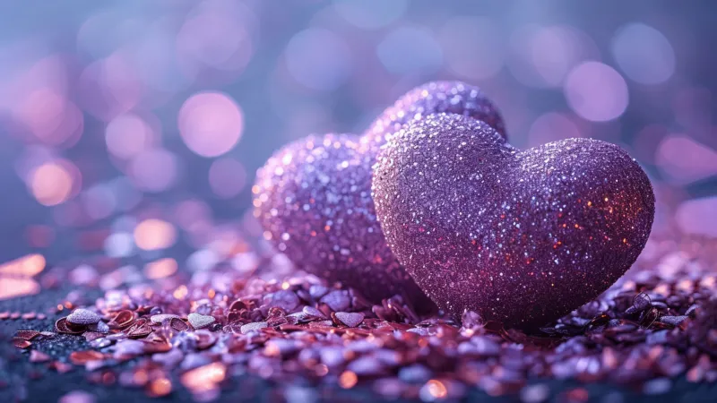 Purple hearts Bokeh Background, Purple aesthetic, Glitter background