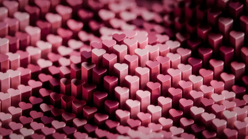 Pink hearts 3D background, 8K wallpaper