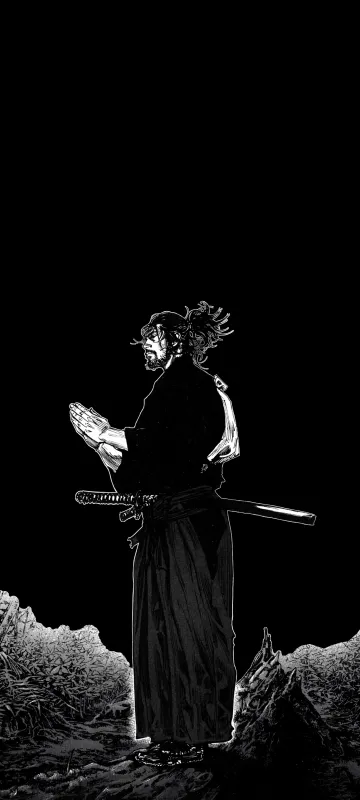 Musashi Miyamoto (Vagabond), iPhone wallpaper 4K, Black background