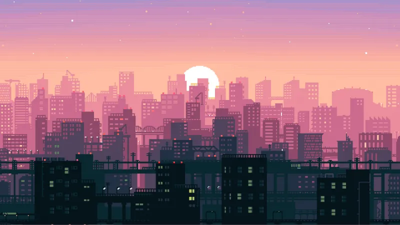 Cityscape sunset 8 bit, HD wallpaper