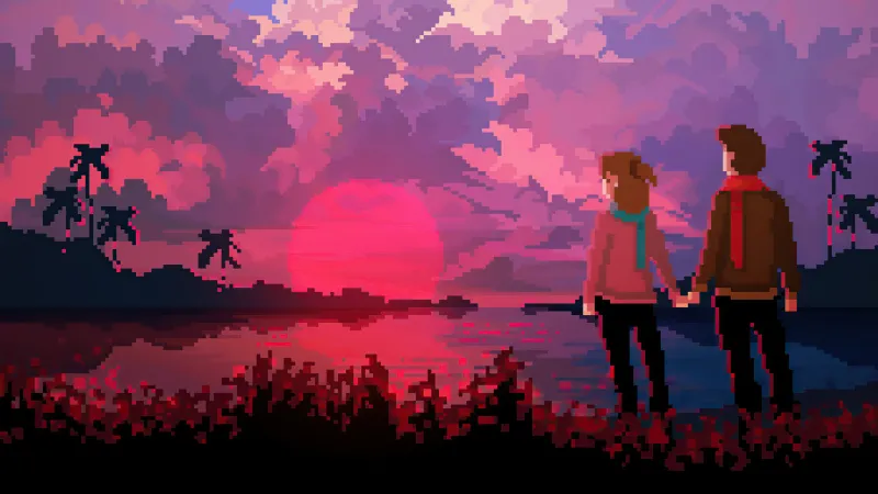 Sunset couple 8 bit, 5K background