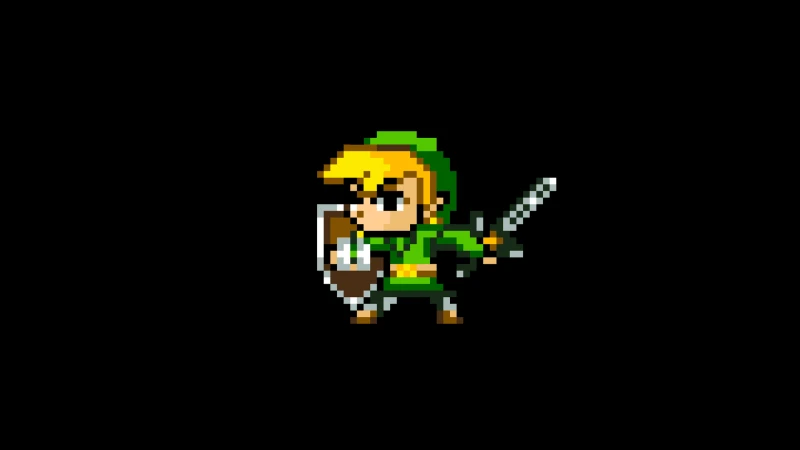 Link (The Legend of Zelda), 8 bit Pixel art, Black background