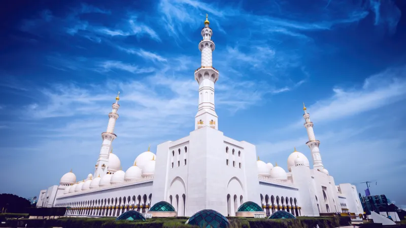 Sheikh Zayed Grand Mosque, 5K background, Abu Dhabi, United Arab Emirates, Islamic