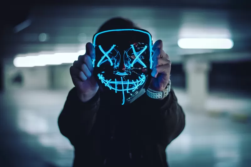 Neon Mask, Blue Lights, Portrait, Anonymous, Face Mask