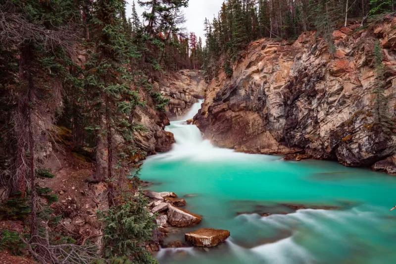 Turquoise river wallpaper, Rocky canyon, Waterfall