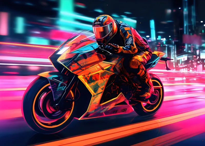 Neon motorcycle 4K wallpaper