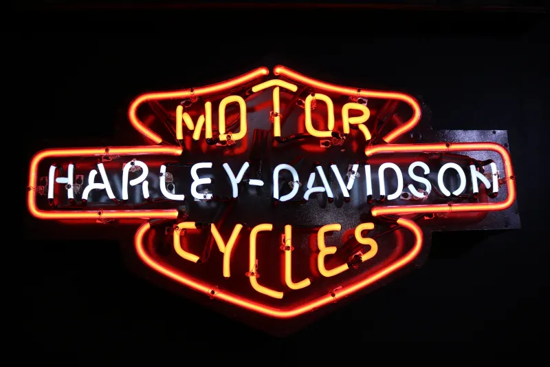 Harley Davidson, Neon logo, 5K wallpaper