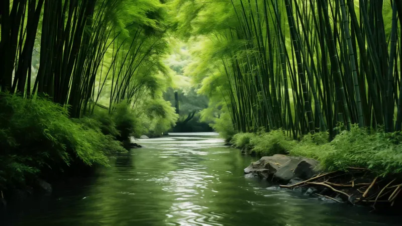 Bamboo Forest Wallpaper, River Stream