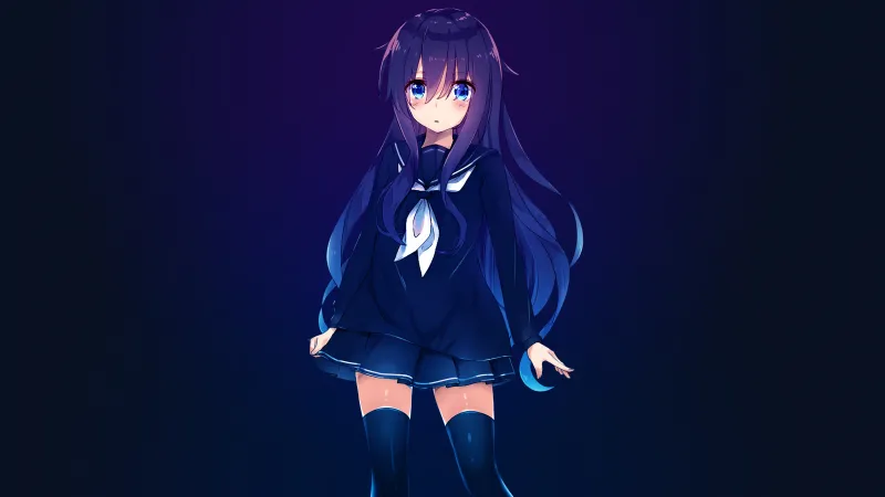 Akatsuki wallpaper, Anime girl, Dark blue, Blue background