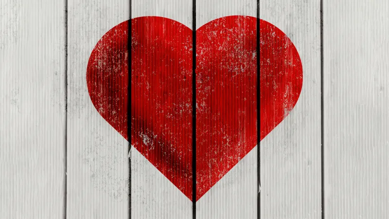 Red heart Wooden background, Wooden Planks, Love heart, 5K wallpaper