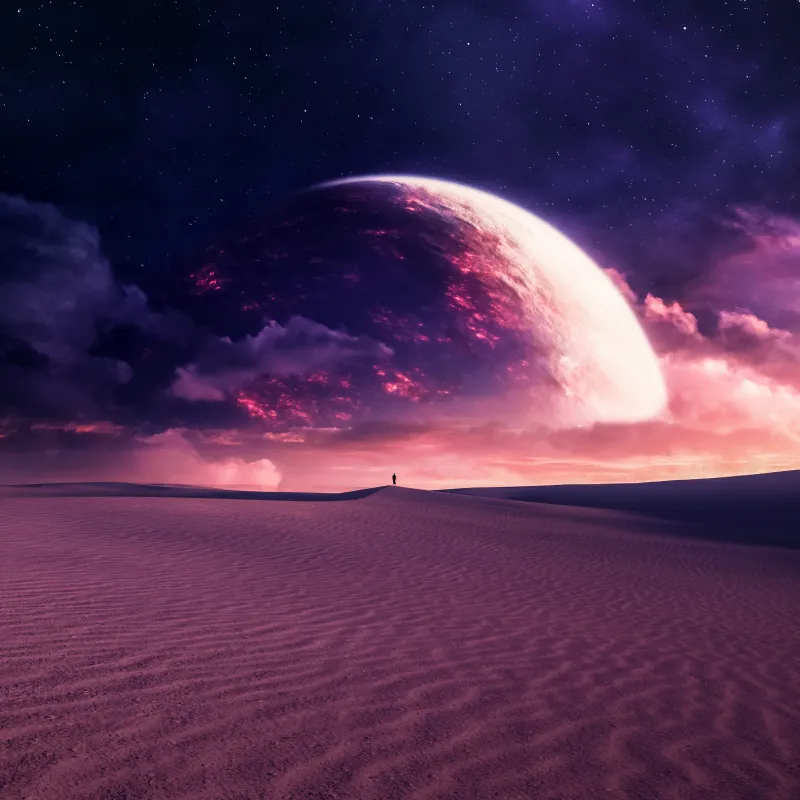 Dreamy Desert, Desktop background 5K, Planet, Surrealism, 5K, Dune, Stars in sky