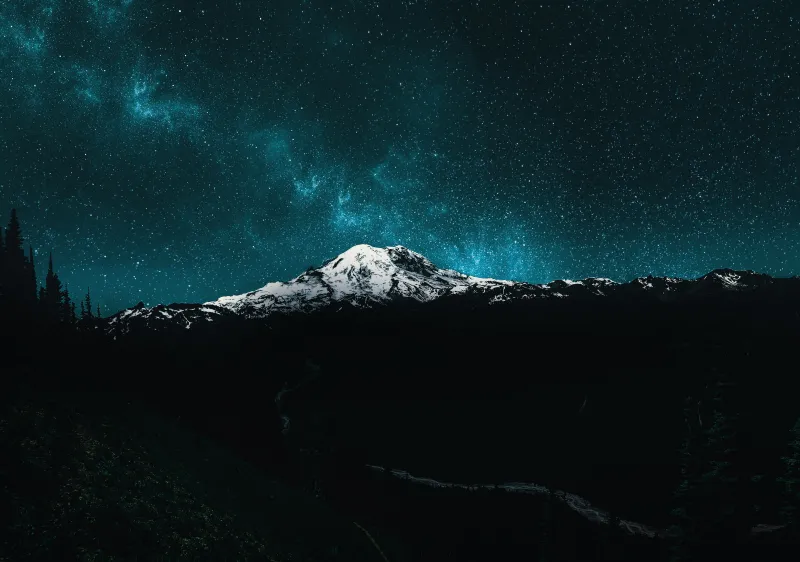 Mount Rainier under the Milky Way, Starry sky, 5K wallpaper