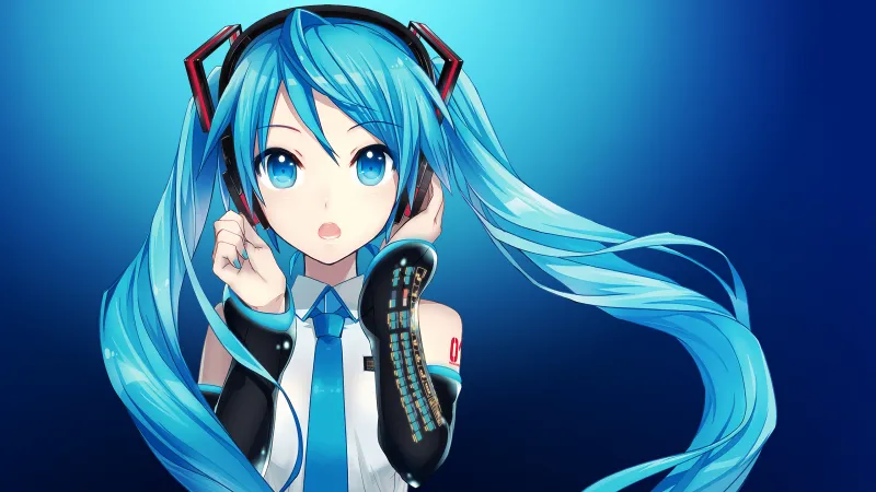 Hatsune Miku Listening music, Headphones, Japanese girl, Anime girl, Blue aesthetic