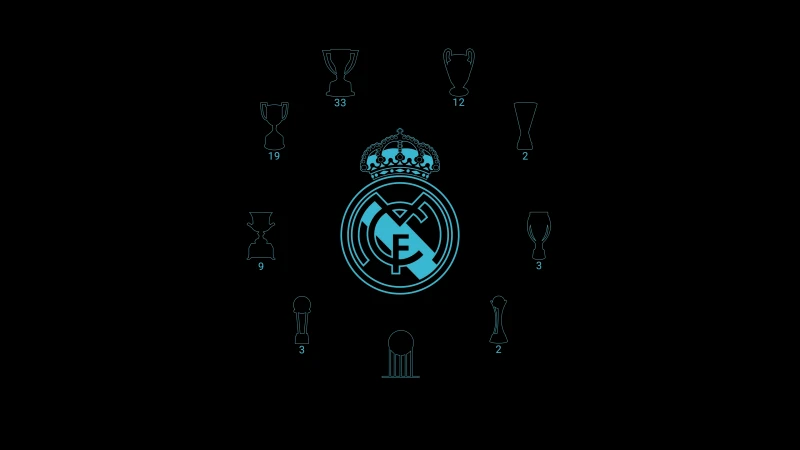 Real Madrid CF Black background, Minimalist, Logo, Spanish, Football club