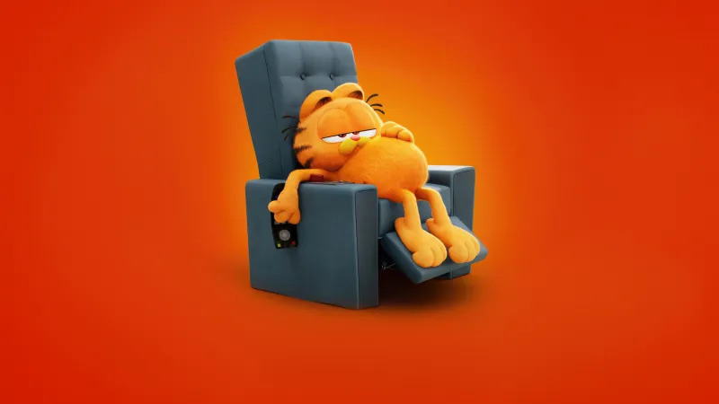 The Garfield Movie, 4K wallpaper, Animation movies, Orange background, 2024 Movies