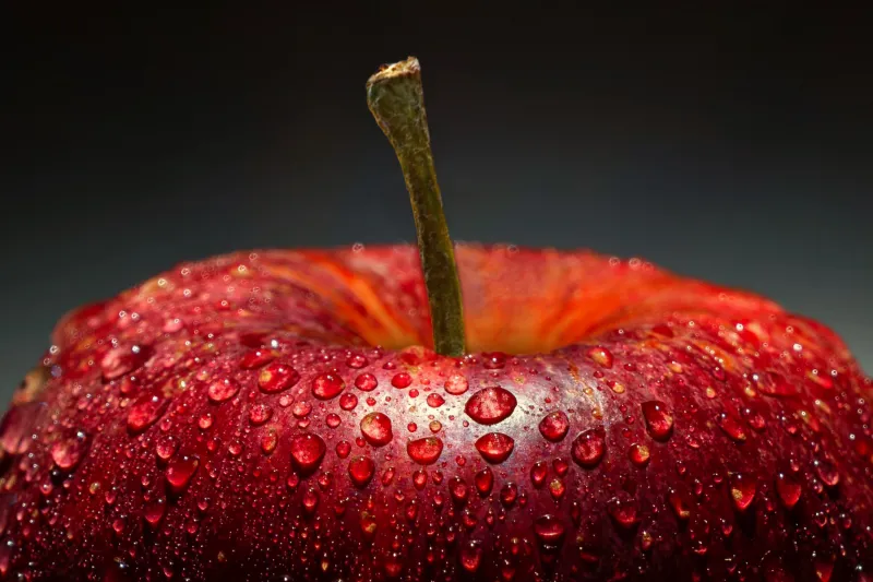 Apple Macro, Water droplets, Closeup Photography, 5K background