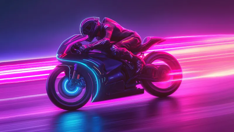 Biker Neon background, Racing, 5K, Pink