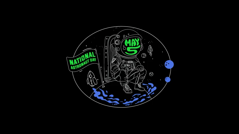 National Astronaut Day, May 5th, 5K wallpaper, Black background, AMOLED