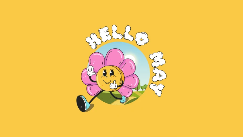 May (Month) Yellow background, Cute cartoon, Hippie flower, 5K