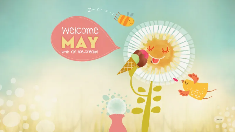 Sunny May 4K wallpaper, Ice cream, Funny, Cartoon, Illustration