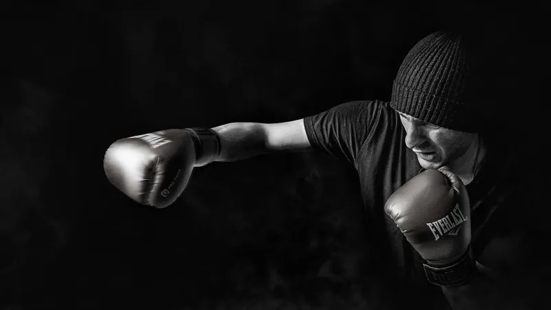 Boxer Boxing, Monochrome background, Gloves, Dark background